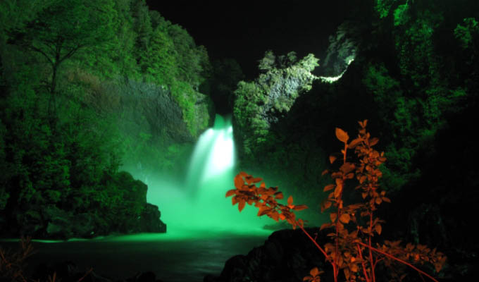 Huilo Huilo, Waterfall by Night - Chile